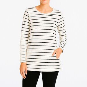 Chico’s Women’s White Black Striped Long Sleeve Tunic Top Pima Cotton Sz 1